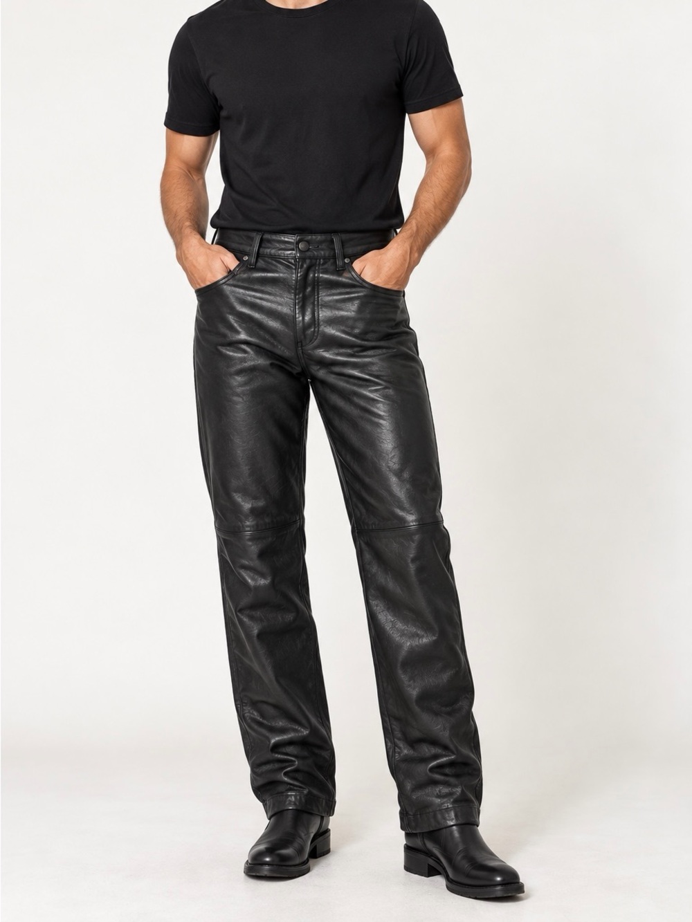 Cerruci Men’s Black Genuine Leather Straight Leg Pants Size 36 Vintage
